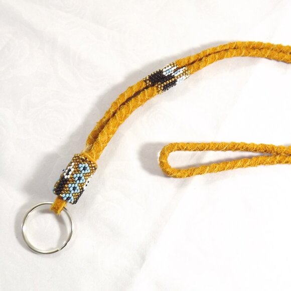 Handcrafted Braided Leather Beaded Lanyard - Picture 1 of 6